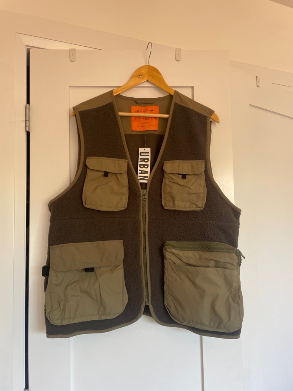 Urban Outfitters Olive Green Vest with Bright Orange Label